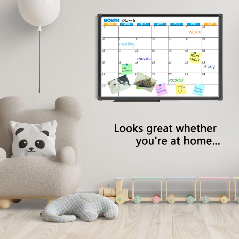 JILoffice Dry Erase Calendar Whiteboard - Magnetic White Board Calendar Monthly 24 X 18 Inch, Black Aluminium Frame Wall Mounted Board for Office Home and School - Image 4